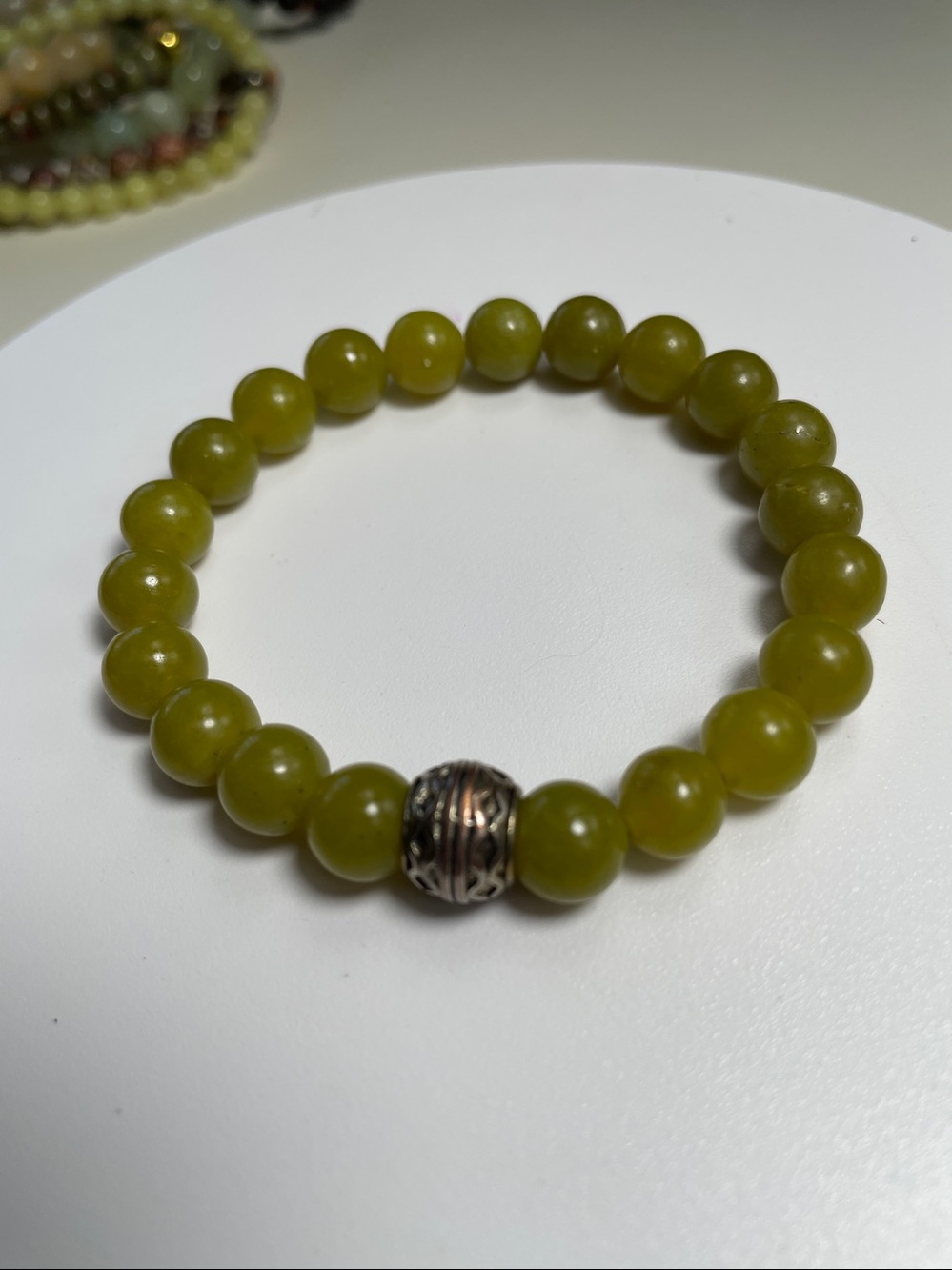 Boho Olive Jade Gemstone Beaded Stacking Bracelet.